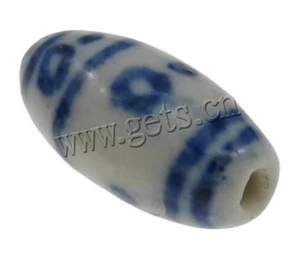 wholesale china Oval Blue and White chinese ceramic beads for jewelry making hand drawing 8x16mm Hole: 2mm 753554