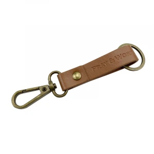 Wholesale custom personalized PU leather vintage metal keychain with hook and key ring