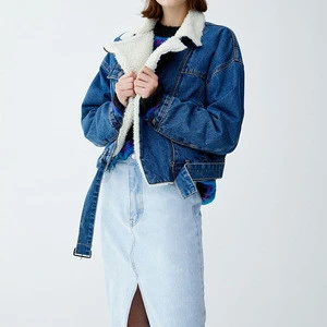 Wholesale Custom Women Winter  Lined Jeans Coat Denim Sherpa Fleece Jacket