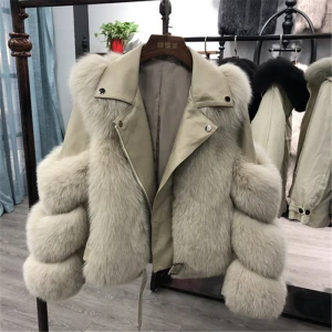 Wholesale faux fur coat female High quality motorcycle jackets young short abrigo de piel short thin fox fur coat women