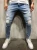 Import Wholesale Hot Sale Custom washed breathable jeans men  biker jeans men 2020 side stripe casual ripped men jean trousers 6758 from China