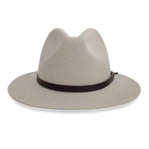 Wholesale Leather Band Crushable Wool Felt Hats Western Style Fedora White