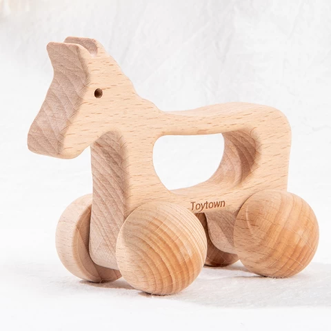 Wholesale Price Animal Kids Building Block Toys Eco-Friendly Wooden Baby Trolley Montessori Toy