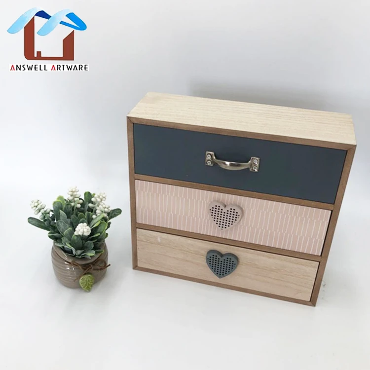 Wholesale Stock Small Sliding Desk 3 Drawer Wood Drawer Organizer Storage Box