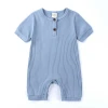 Wholesale Summer  Short sleeve Unisex Infant Clothing Ribbed Baby Romper Solid Color Newborn Baby Bodysuit