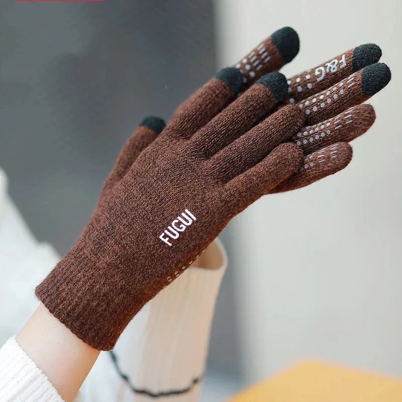 Winter unisex acrylic plush warm touch screen driving anti slip gloves