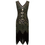 Womens vintage V-neck plus size gatsby  women sequin beaded evening dress