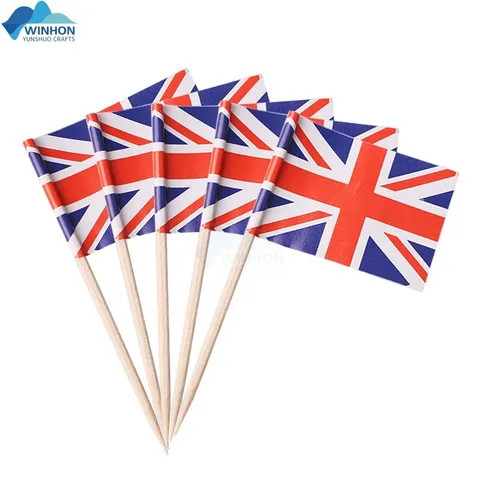 Wooden Cake Topper 100 Pcs Each Bag United Kingdom Flag British Toothpick mini Union Jack Cupcake Topper Flags For Party