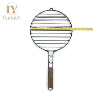 Wooden Handle BBQ Accessories Stainless Steel Non-Stick mesh wire grill basket