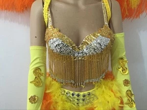 Yifusha yellow feather sexy samba show costume YW657