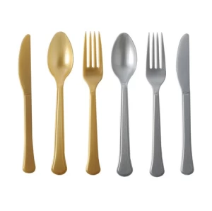 YOULI Good Price Gold Silver disposable Customizable dinner party PS plastic fork Knife Spoon