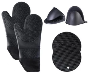 3pc silicone oven mitt and trivet set