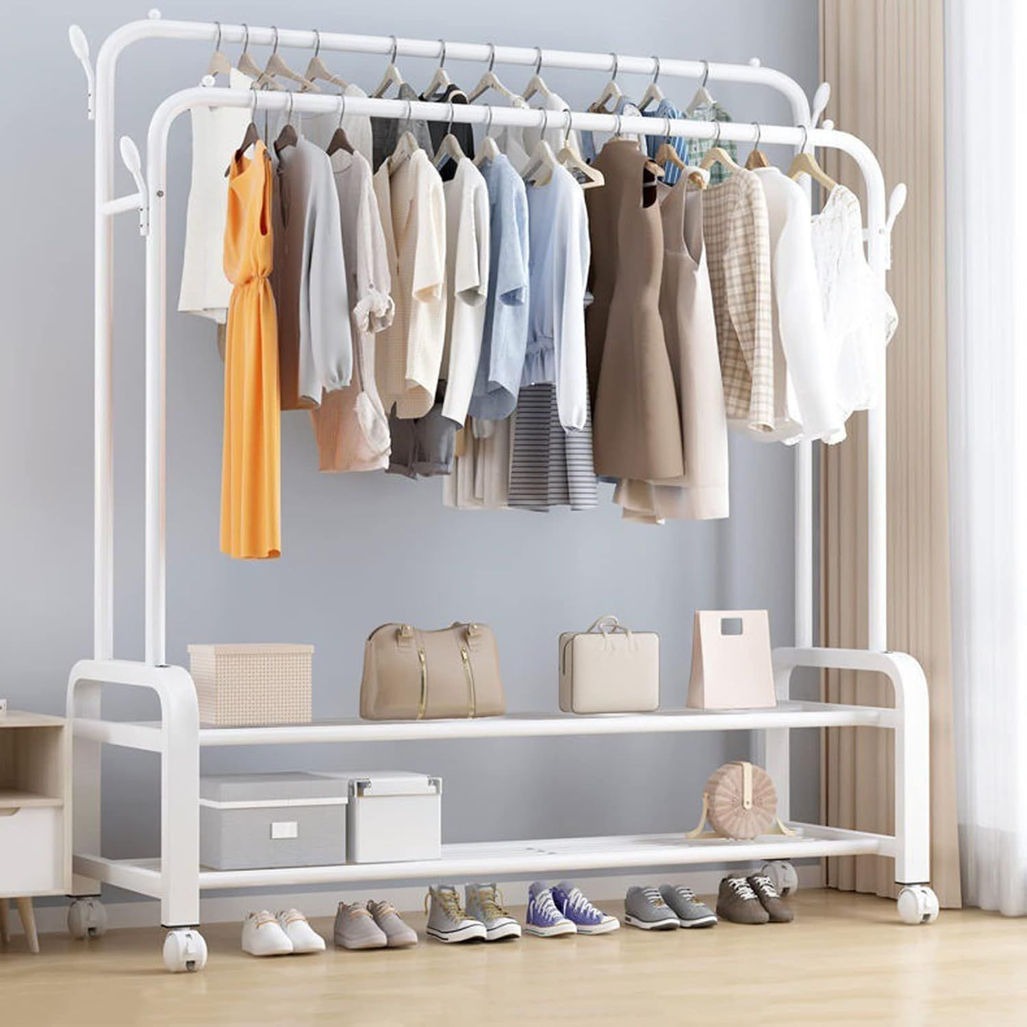 Safe Rack Garment Rack Buy Garment Rack, Clothing Rack With Wheels, Double Rods Multi ...