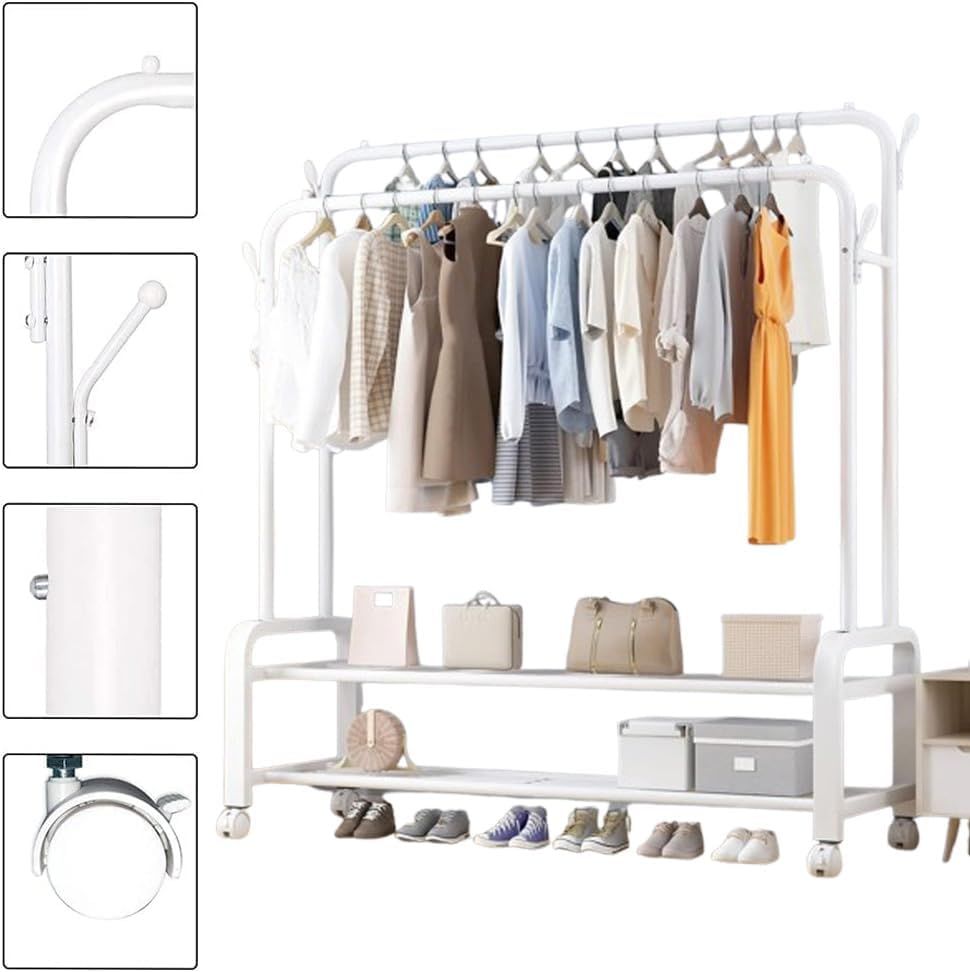Buy Garment Rack, Clothing Rack With Wheels, Double Rods Multi ...