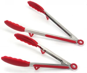 Red 2pcs with bracket non stick kitchen tongs