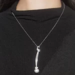 S925 sterling silver diamond pearl knot sweater chain
