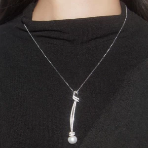 S925 sterling silver diamond pearl knot sweater chain