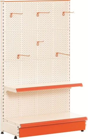 Adjustable Heavy Duty Gondola Shelving Unit for Retail Stores with Perforated Back Panel and Display Hooks
