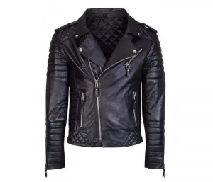 Mens Black Quilted Leather Motorcycle Jacket