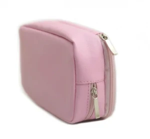 Pink Cosmetic Brush Bag with Double Zipper