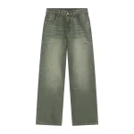 Grey Green Custom Wash Baggy Fit Denim Jeans for Men