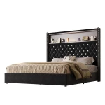 Modern Queen Size Adjustable Velvet Tufted Storage Bed Frame with USB Port and Night Light 52'' High