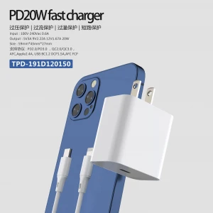 2020 New Arrived Fast Charger for iPhone 12 Quick Charger 20W Pd Charger Power Adapter 5V 3A 9V 2.22A 12V 1.67A