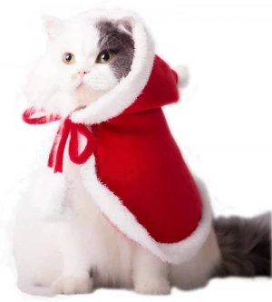 Christmas cat and dog costume pet shawl, cat cloak with Christmas hat, soft thick red velvet costume suitable for cats and puppies