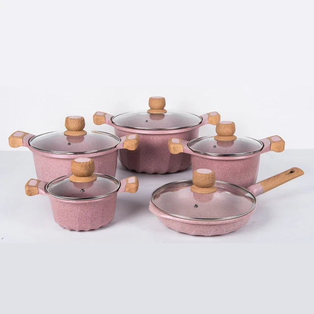 10 piece die-cast aluminum induction marble coating cookware sets