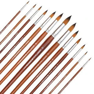 13Pcs Round Pointed Tip Nylon Hair Paint Brush Long Handle Gouache Watercolor Brush Oil Painting Acrylic Brush For Art Supplies