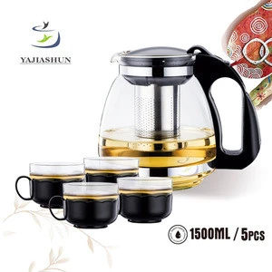 1500ml High Borosilicate Glass Tea Pot And Kettle Set With 4pcs Cups