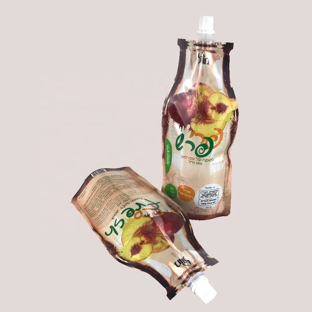 150ml 200ml 330ml custom fruit juice aluminum foil plastic bottle shaped pouch with spout