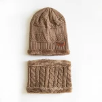 2-Pieces Winter Beanie Hat Scarf Set Thick Fleece Lined Warm Knit Hat Thick Knit Skull Cap for Men Women