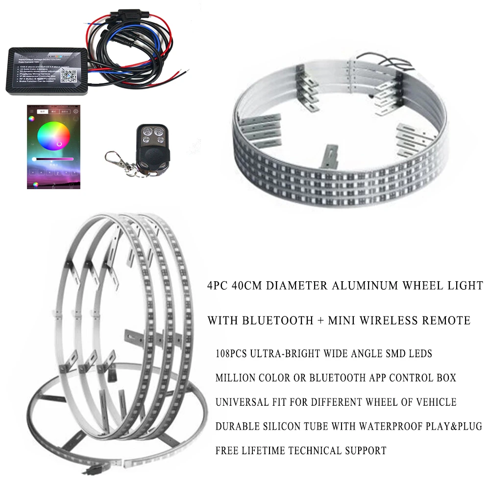 2020 IP68 Waterproof 4 Lights / Set rgb Brightest Led Wheel Ring Lights Rim Tire Lights