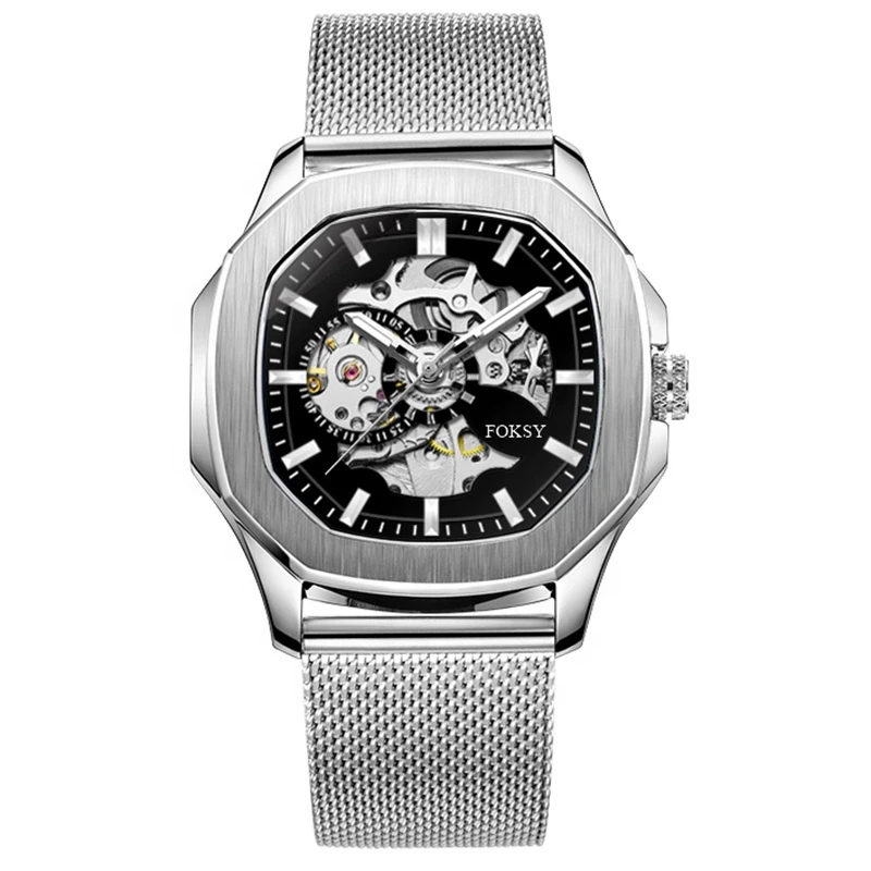 2020 New Product Luxury Custom Logo Stainless Steel Back Mechanical Skeleton Man Watches