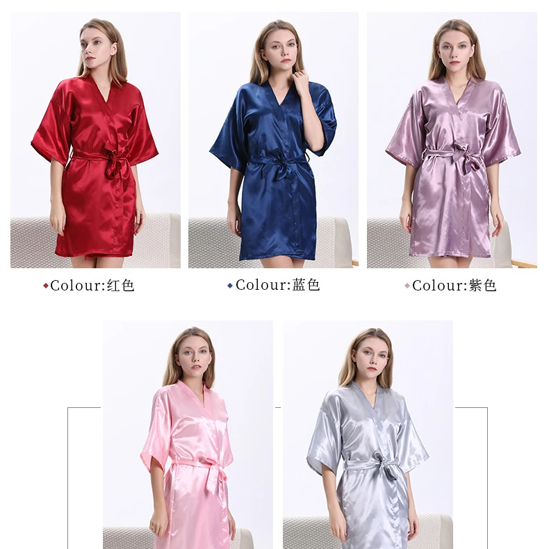 2021 Hot Sale Short Kimono Bridesmaids Lingerie Silk Pajamas Women Bathrobes Satin Robe