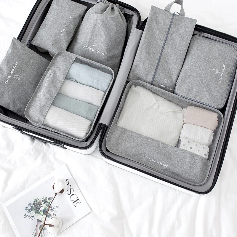 2021 Hot sale Waterproof Travel Bag Promotion Travel Packing Cubes 7 pcs Travel Bag Set