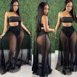 2021  hot sell prom transparent three piece set night club mesh lady elegant  strapless tube midi dress woman