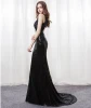 2021 Robes de soiree Sexy V-Neck Gown Long Paillette Skinny Black Banquet Evening Dress Prom Dress Party Gown