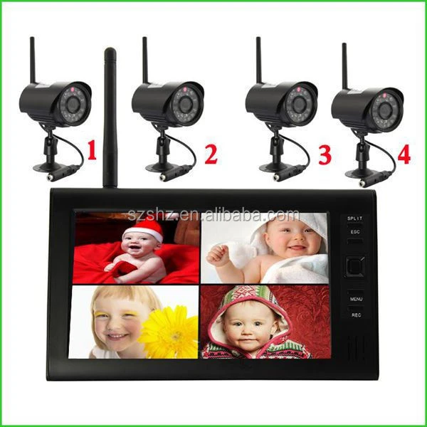 2.4GHz wireless quad cctv camera with 7&quot; HD monitor receiver