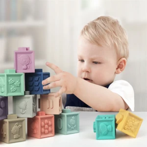 3D touch hand soft baby teether bath squeeze 12 pieces block toy building block educational toy
