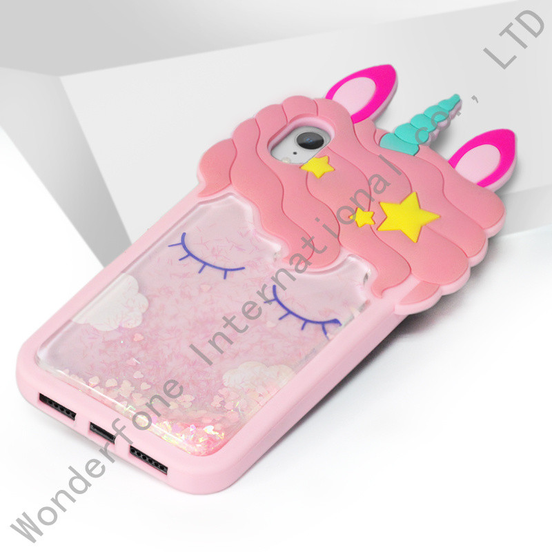 3D Unicorn Cute Liquid Glitter Quicksand Silicone Case for iPhone 6