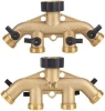 4 Way Solid Brass Hose Splitter 4-Way Hose Connector With Shut Off Valves, 3/4&quot; Tap &amp; Outlets, Use Up To 4 Hoses At Once