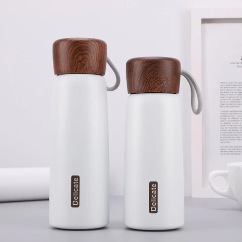 400ml / 500ml hot selling wooden cover double wall stainless steel vacuum water bottle sports outdoor portable gym