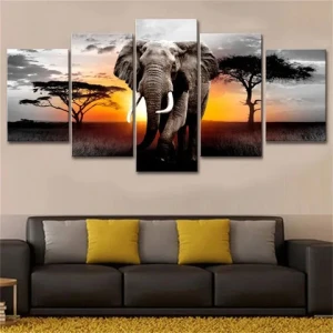 5 pcs Animal Art Wall Decor Elephant Family Canvas Poster Modern Oil Painting on Grassland  printing poster living room mural