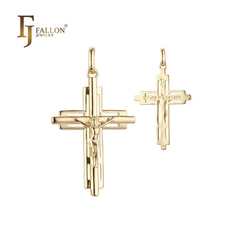 56100355 FJ Fallon Fashion Jewelry Catholic Crucifix Cross pendant Plated in 14K Gold brass based