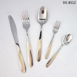5PCS gold plating stainless steel cutlery set dinner fork, knife, spoon flatware set