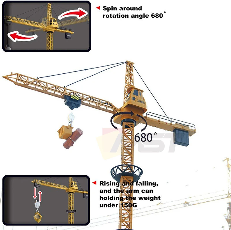 6 Channel RC Tower Crane 680 Degree Rotation Lift Model 2.4GHz Remote Control Construction Crane Toy for Kids