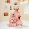 6101 2024 hot selling new design Islamic Muslim new family wear abaya long sleeve flower with Scarf Pink