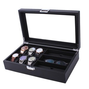 6+3 Mix Grids Carbon Fiber Watch Box Sunglasses Organizer Jewelry Watch Display Holder Portable Case Boite Montre Caja De Reloj